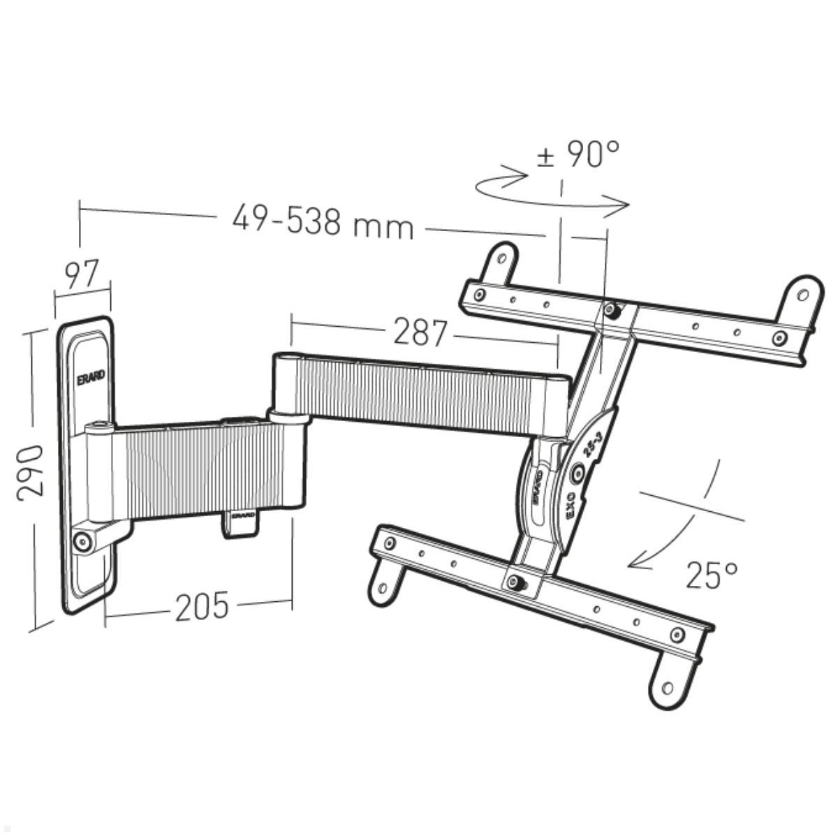 Erard EXO 400TW3 schwenkbare TV Wandhalter 30-65 Zoll, Aluminium, technische Zeichnung