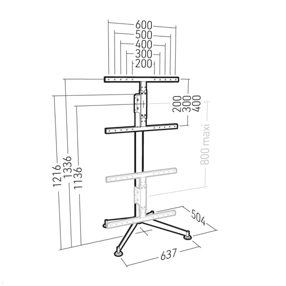 Erard KANA 1400XL mobiler TV Ständer 40-80 Zoll, silber / schwarz, Abmessungen ohne Rollen Erard KANA 1400XL mobiler TV Ständer 40-80 Zoll, silber / schwarz, Abmessungen ohne Rollen