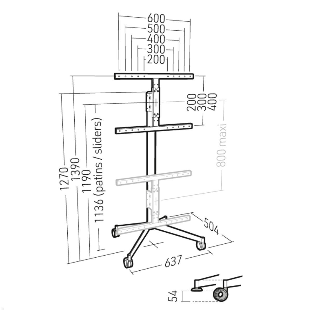 Erard KANA 1400XL mobiler TV Ständer 40-80 Zoll, silber / schwarz, Abmessungen mit Rollen Erard KANA 1400XL mobiler TV Ständer 40-80 Zoll, silber / schwarz, Abmessungen mit Rollen