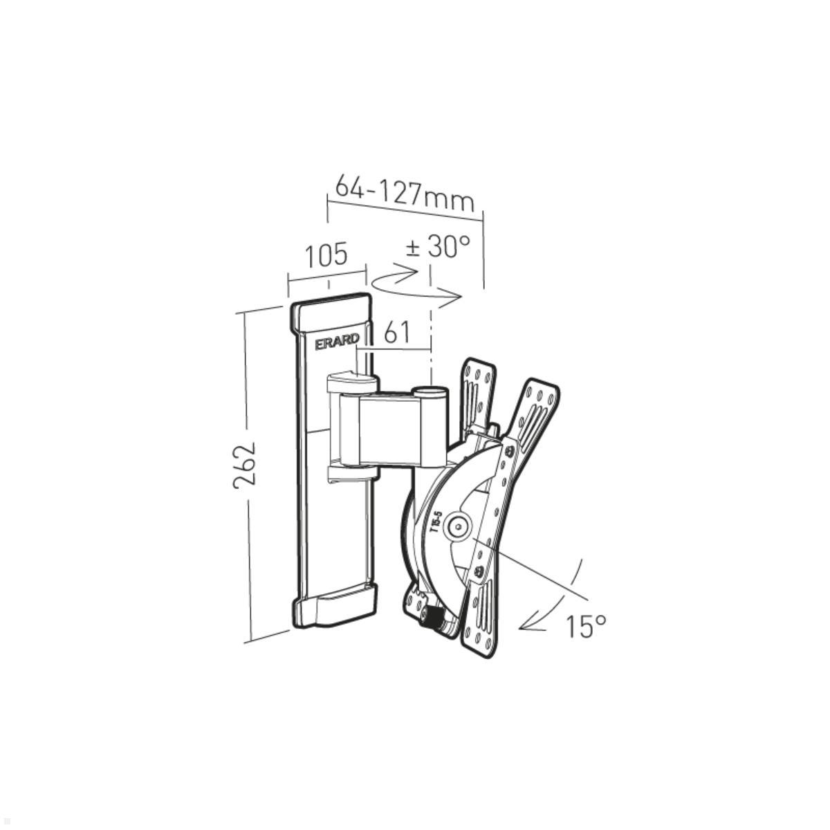 Erard WAM XXLTW3 neigbare, schwenkbare TV Wandhalterung 40 - 100 Zoll Zeichnung